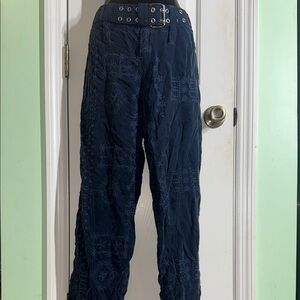 Johnny Was Navy Blue Causton Eyelet Embroidered Straight Leg Trousers Size 6